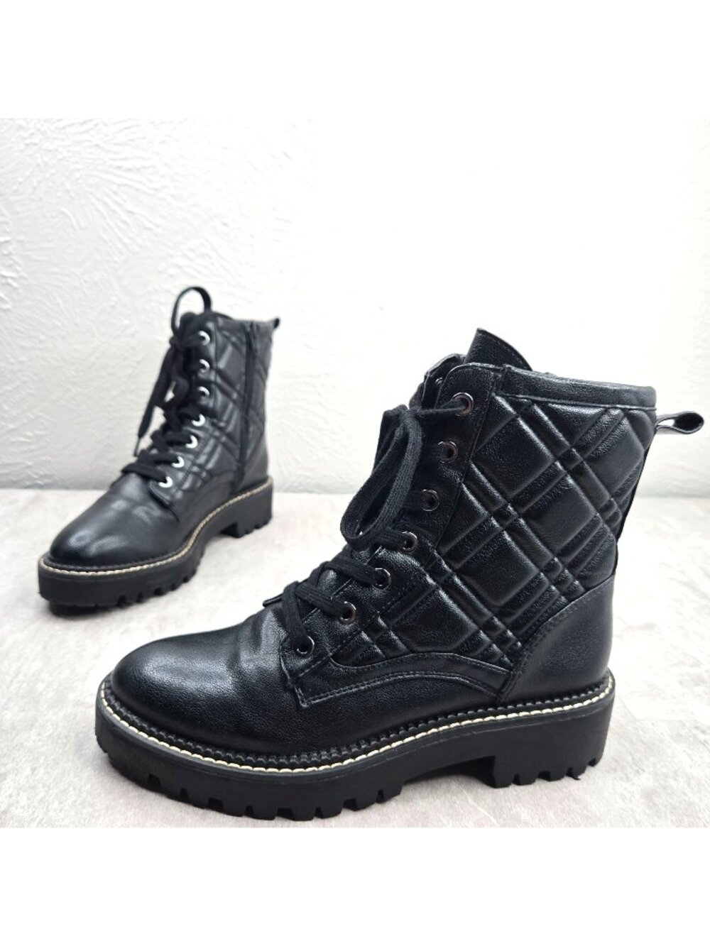 Grunge Combat Boots Black Quilted Chunky Platform Lug Sole Hiker Bootie Size 6.5